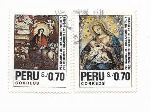 PERU 1991 CHRISTMAS XMAS 91 VIRGIN RELIGION SET OF 2 USED MI1452/3 SC1011/2