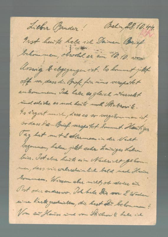 1944 Berlin Germany to Griebo Elbe Arbeitslager Labor Camp Postcard Cover