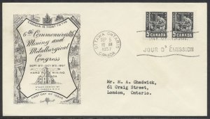 1957 #373 Mining Industry FDC Pair Rosecraft Cachet Ottawa