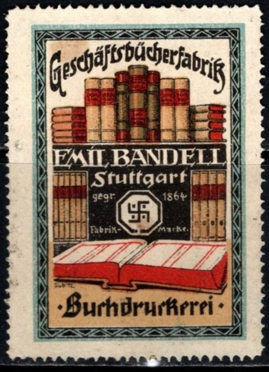 Vintage Germany Poster Stamp  Business Books Factory Emil Bandell Stuttgart