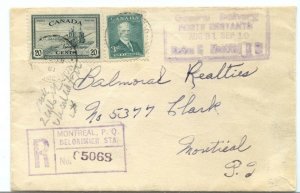 Peace Issue Registered 20c + 3c General Delivery 1951  cover Canada