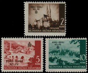 ✔️ CROATIA 1942 - OVERPRINT ON LANDSCAPES - SC. 49/51 ** MNH OG [CR078]