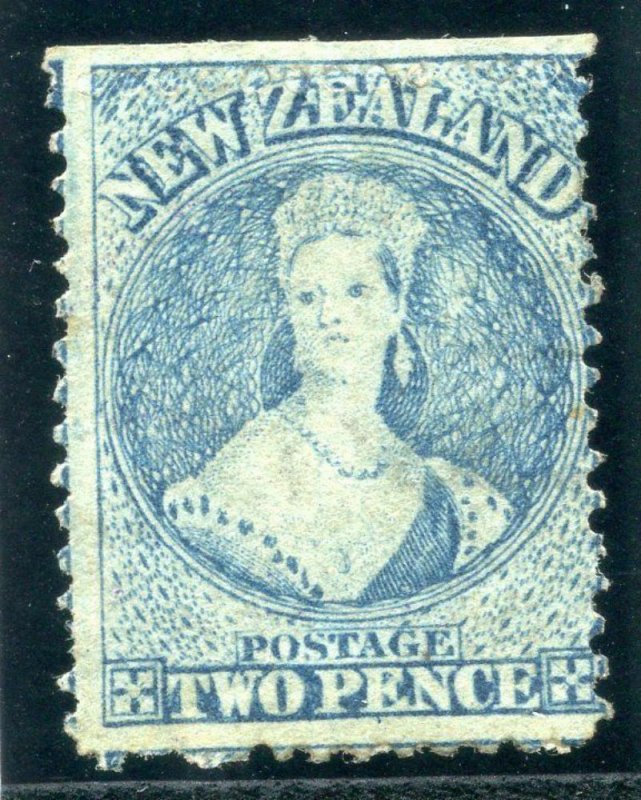 New Zealand 1864 QV 2d pale blue MLH. SG 107. Sc 28B.