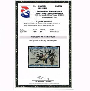 EXCELLENT GENUINE SCOTT #RW41 MINT PRISTINE OG NH PSE CERT GRADED VF-XF 85