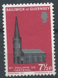 Guernsey  Sc#63 MNH, 7½p multi, Christmas 1971: Historic Churches of Guernse...