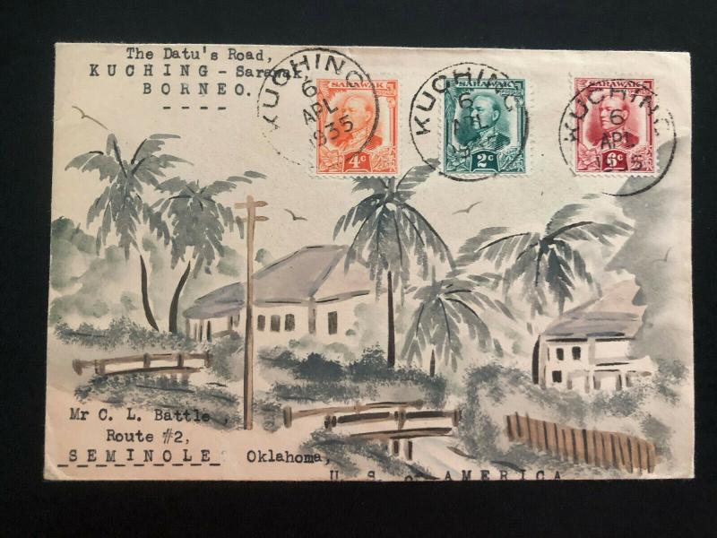 1937 Datu Road Kuching Sarawak Karl Lewis Cover To Seminole OK USA