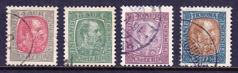 ICELAND — SCOTT 35,36,42,44 — 1902 KING CHRISTIAN IX ISSUE — USED — SCV $23.75