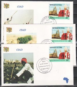 Chad,  1990 issue. 30-31/DEC/90, Pope John Paul II Visit cancels on 3 Covers. ^