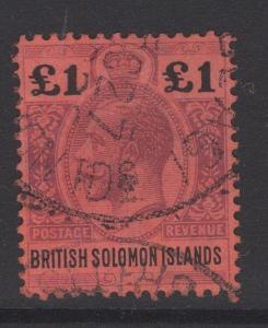 BRITISH SOLOMON IS. SG38 1914 £1 PURPLE & BLACK/RED FINE USED