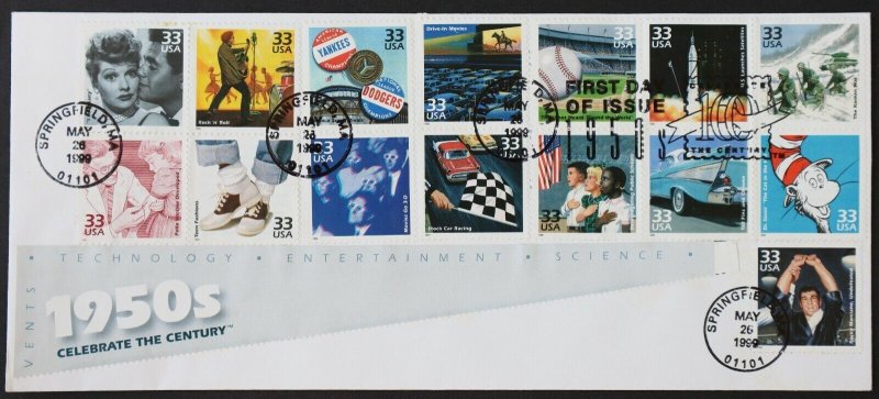 U.S. Used #3187 a-o 33c Celebrate the Century - 1950s. First Day Cover.