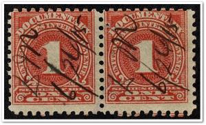 R207 1¢ Documentary Stamp Pair (1914) Used