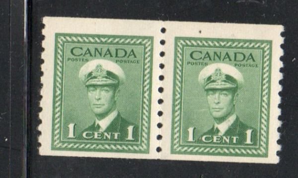 Canada Sc  263 1943 1 c green George VI  coil stamp pair mint NH