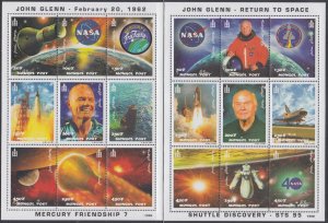 MONGOLIA Sc # 2355-6 CPL MNH SET of 2 SHEETLETS of 9 JOHN GLENN RETURNS to SPACE