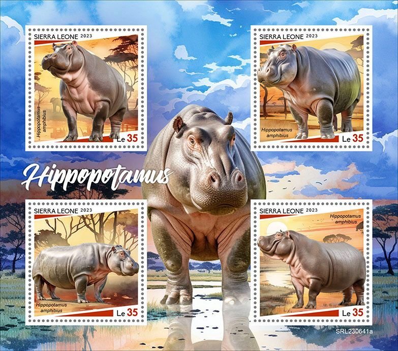 SIERRA LEONE - 2023 - Hippos - Perf 4v Sheet - Mint Never Hinged