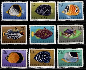 Poland Scott 1492-1500 MNH** Fish set similar centering