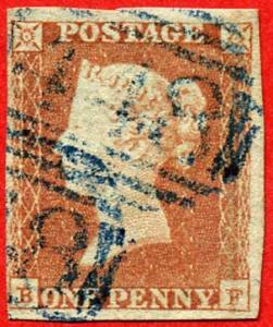 1841 Penny Red (BF) Blue Cancel Cat £250