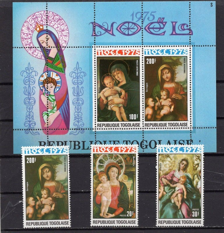 TOGO 1975 CHRISTMAS PAINTINGS SET OF 3 STAMPS & S/S MNH 