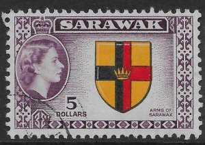 SARAWAK SG202 1957 $5 DEFINITIVE USED