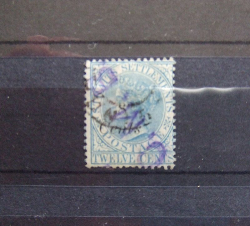 Straits QV 1884 8c on 12c blue SG74
