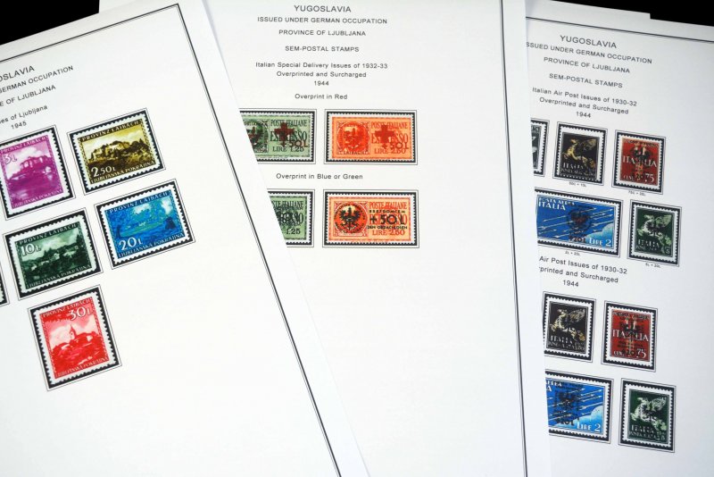 COLOR PRINTED OCCUPIED SERBIA +  YUGOSLAVIA 1941-1945 STAMP ALBUM PAGES (23 pgs)