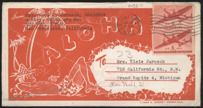 Hawaii USA Aloha APO 957 Military Territorial Mail Cover 109142