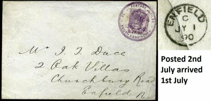 1890 Penny Postage Jubilee 1d Lilac *Sent 2nd arrival 1st*