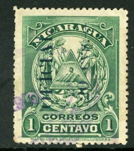 Nicaragua 1907 Oficial 20¢/1¢ Green Waterlow Scott # O189 VFU A992 ⭐☀⭐☀⭐ 