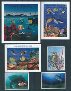 [110171] Tanzania 1998 Marine life fish shark turtle With souvenir sheets MNH