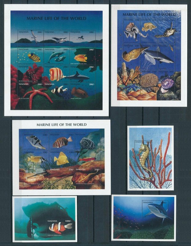 [110171] Tanzania 1998 Marine life fish shark turtle With souvenir sheets MNH