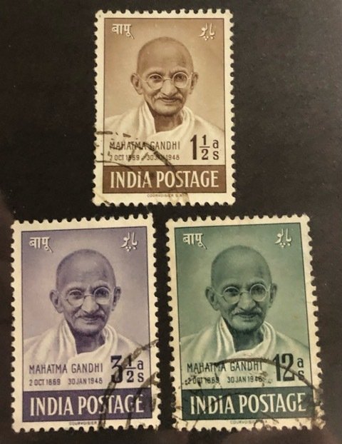 India Scott #203-205 VF Mahatma Ghandhi Used Cat. $17.50