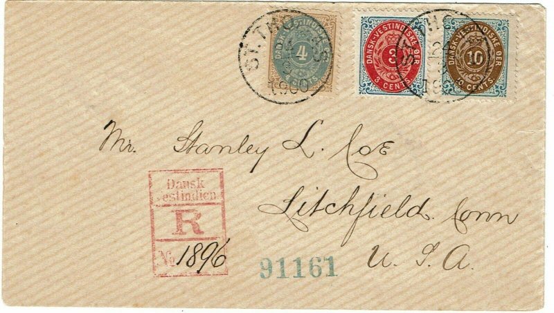 Danish West Indies 1900 St. Thomas cancels on registered cover to the U.S.