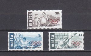 Malta, Scott cat. 509-511. Montreal Olympics issue.