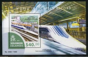 SOLOMON ISLANDS 2015 WORLD TRAIN SPEED RECORD SOUVENIR SHEET MINT NH