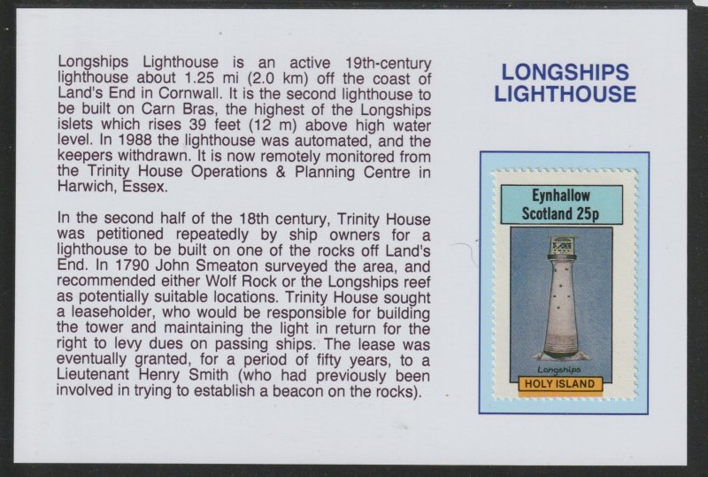 LONGSHIPS LIGHTHOUSE  mounted on glossy card with text