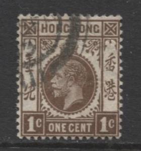 Hong Kong - Scott 109 - KGV- Definitive-1912- Used- Single 1c Stamp