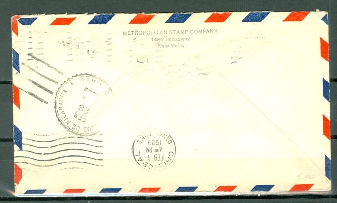 US 1929 FIRST FLIGHT COVER MIAMI to CRISTOBAL CANAL ZONE..VERY NICE