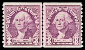 Scott 721 1932 3c Purple Washington Coil Joint Line Pair Mint VF OG LH Cat $10