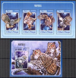 Sao Tome and Principe 2014 Birds Owls (2) sheet + S/S MNH