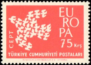 Turkey #1518-1520, Complete Set(3), 1961, Europa, Never Hinged
