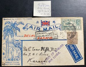 1929 Delhi India First Flight cover FFC To Karachi Stephen Smith Signed