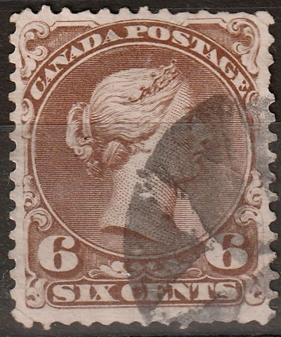 Canada Large Queen #27c Six Cent on thin paper, Used     (464)