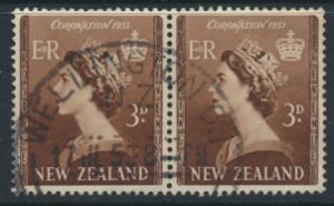 New Zealand SG 715 SC# 281 Used   Coronation pair  Wellington cancel