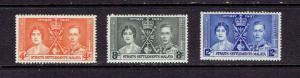 STRAITS SETTLEMENTS - 1937 CORONATION SET - SCOTT 235 TO 237 - MNH