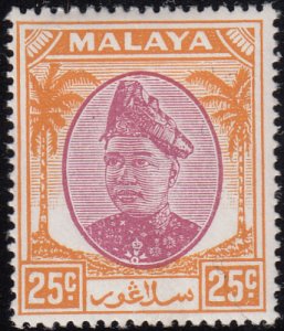 Malaya Selangor 1949 MH Sc #89 25c Sultan Hisam-ud-Din Alam Shah