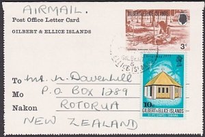 GILBERT & ELLICE IS 1975 3c letter card uprated used airmail to NZ.........a4083