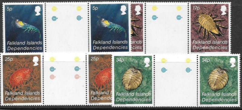 FALKLAND IS.DEP. SG117/20 1984 CRUSTACEA IN GUTTER PAIRS MNH