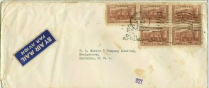 5x 20c - 2 1/2 oz air mail rate, w/ b/s to >> BARBADOS << 1939 Canada cover