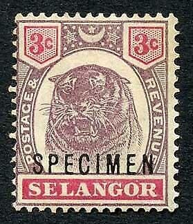 Selangor SG54s 3c Opt Specimen (M/M Hinge remainders and brown gum) 