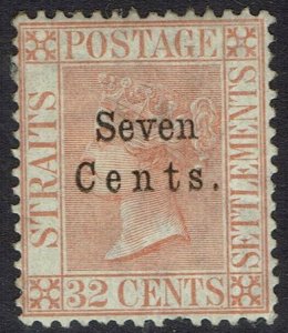 STRAITS SETTLEMENTS 1879 QV SEVEN CENTS ON 32C  