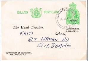 NEW ZEALAND QE11 SON WHANGARA TO GISBORNE DEPT OF EDUCATION WELLINGTON POSTCARD